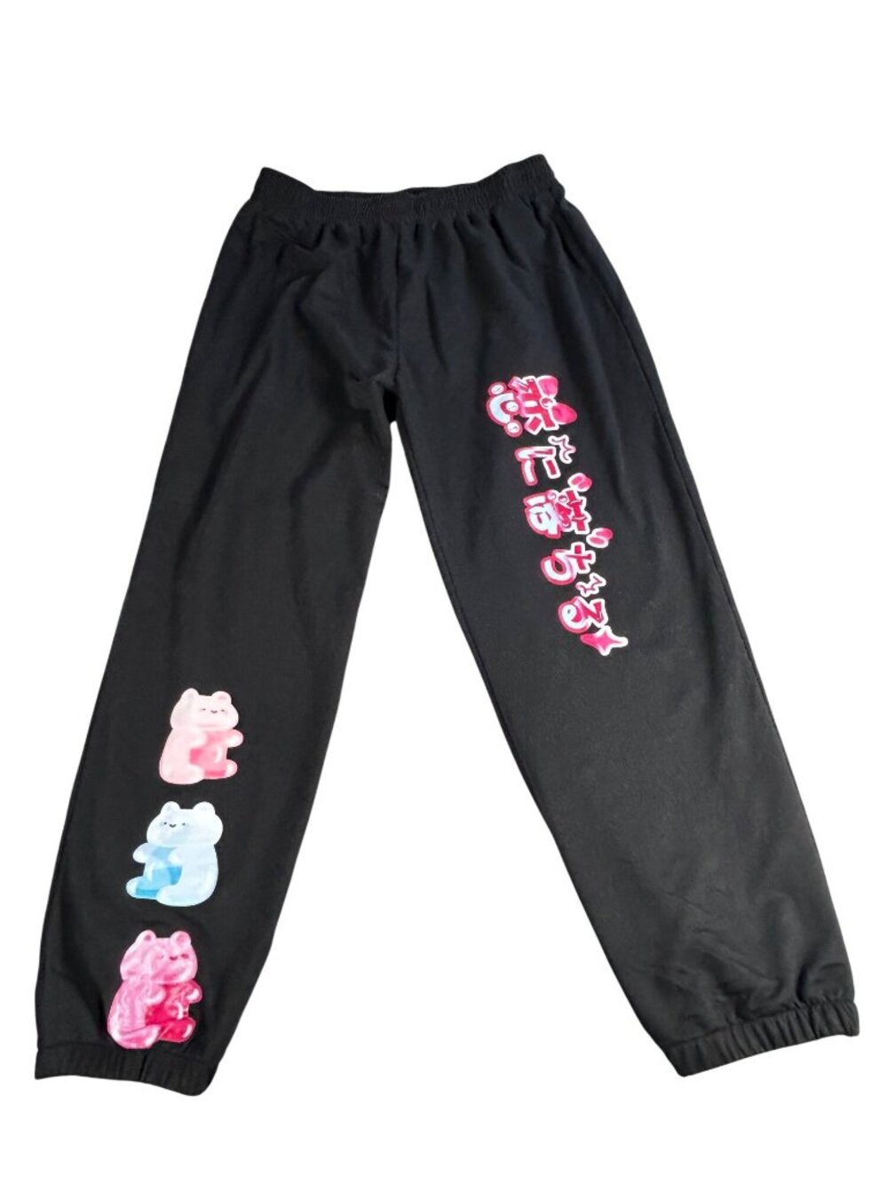 Black Romwe XL Anime Joggers Pink Blue Bear Graphic Lounge Pants Comfort Casual